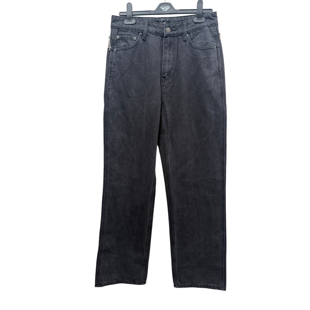TWELVE by Ontwelfth Rhinestone Crystal Fringe Back High Rise Straight Jeans 26 - Picture 3 of 7